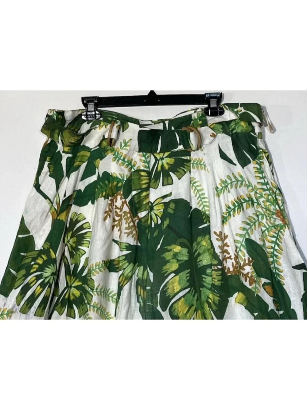 FARM RIO Tropical Forest 100% Linen Crop Top + Wide Pants 2 PC Set Suit